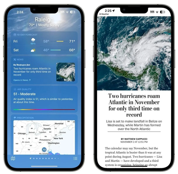 成华苹果14维修分享iPhone 14手机如何看天气时顺带看新闻 